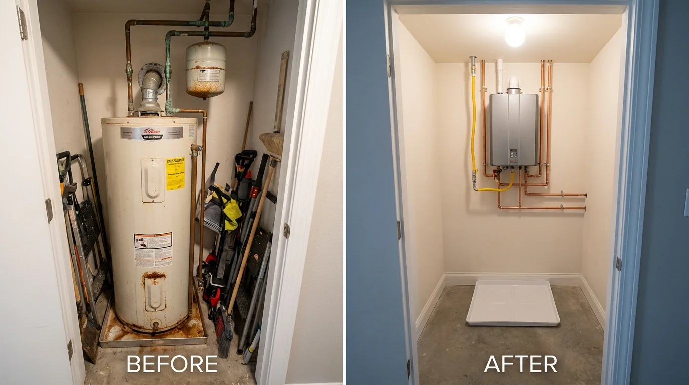 Tank water heater versus wall-mounted tankless unit comparison for Haslet, TX homeowners