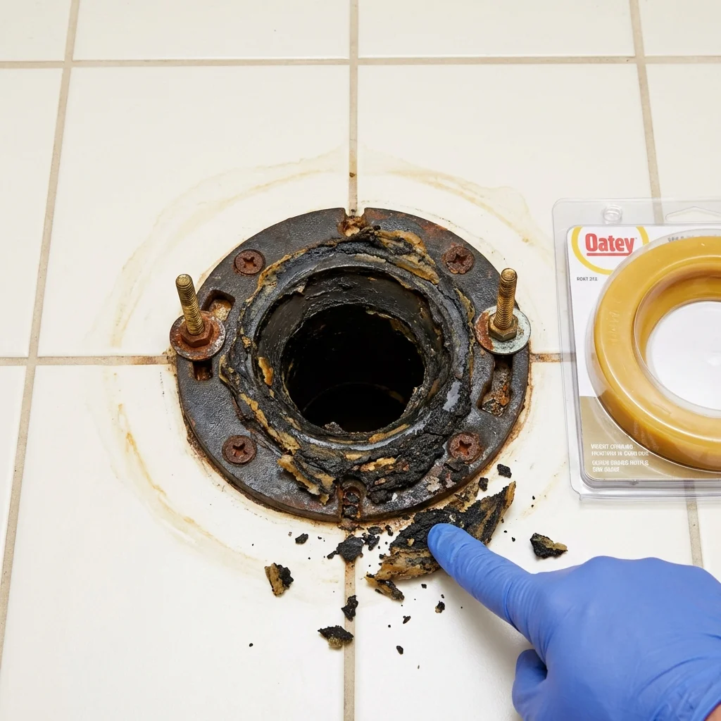 Failed wax ring showing water seepage at the base of a toilet in a Haslet, TX home