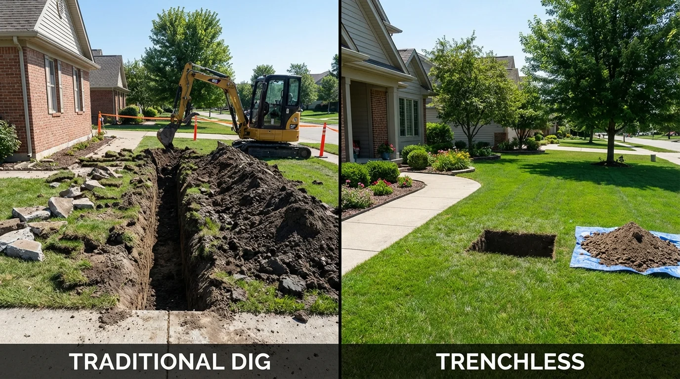 Trenchless sewer repair with minimal yard damage versus traditional excavation in Haslet, TX